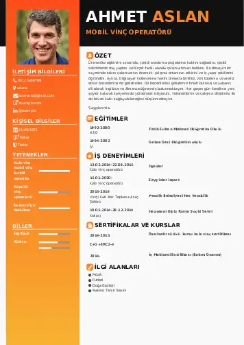 Vinç Operatörü Cv Örnekleri cv indir